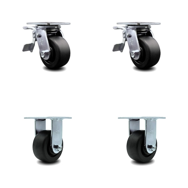 4 Inch Polyolefin Caster Set with Ball Bearings 4 Brake 2 Swivel Lock SCC